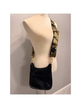NEW Ah Dorned black vegan leather crossbody bag adjustable camo guitar strap